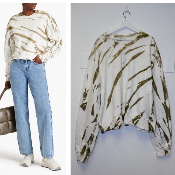 GOOD AMERICAN Tie-dyed Army Green cotton-fleece sweatshirt Size 5, 12 US - Picture 16 of 16